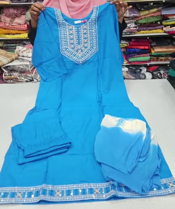 Premium Rayon Straight Top Bottom Dupatta Set | TS3383